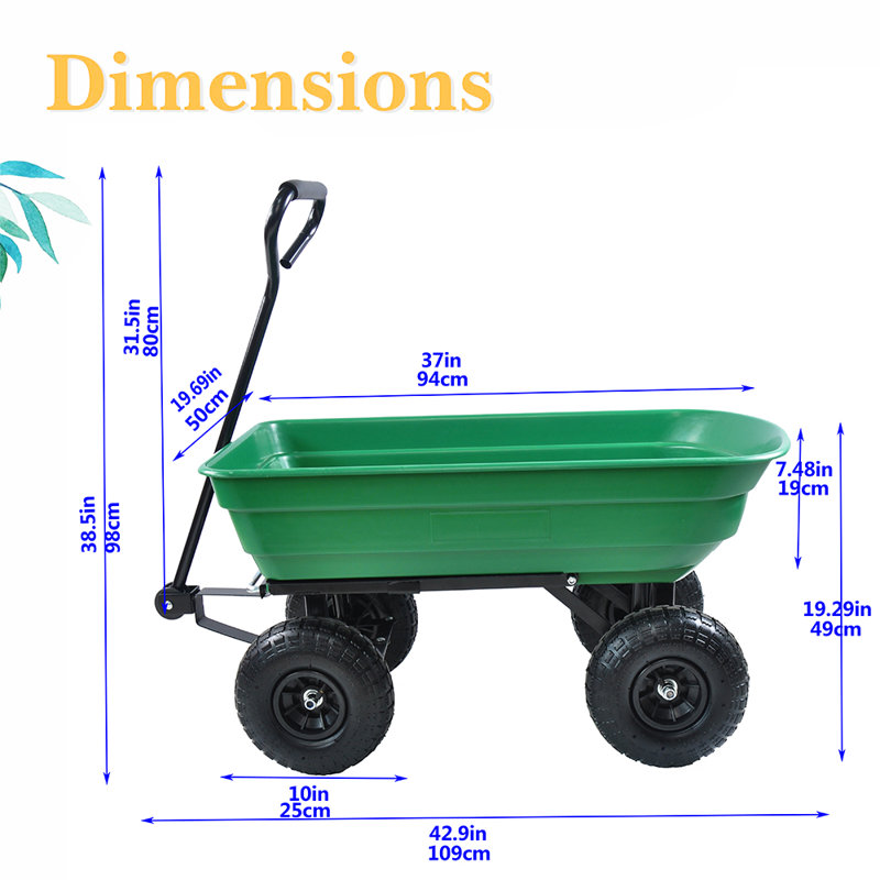 iYofe Garden Dump Cart Wagon, Gardening Trolley Cart With Steel Frame